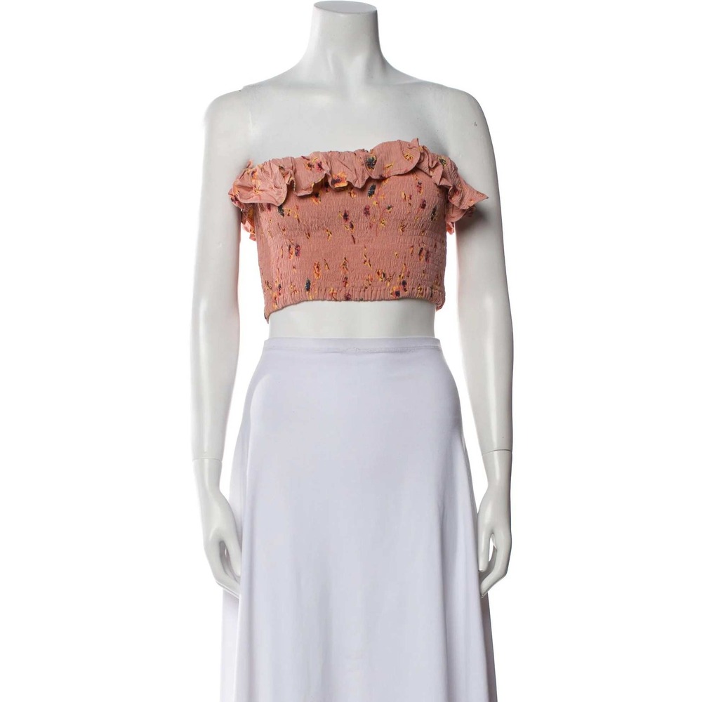 Faithfull The Brand Crop Top Womens Small Orange Floral Excellent Ruffle Smocked